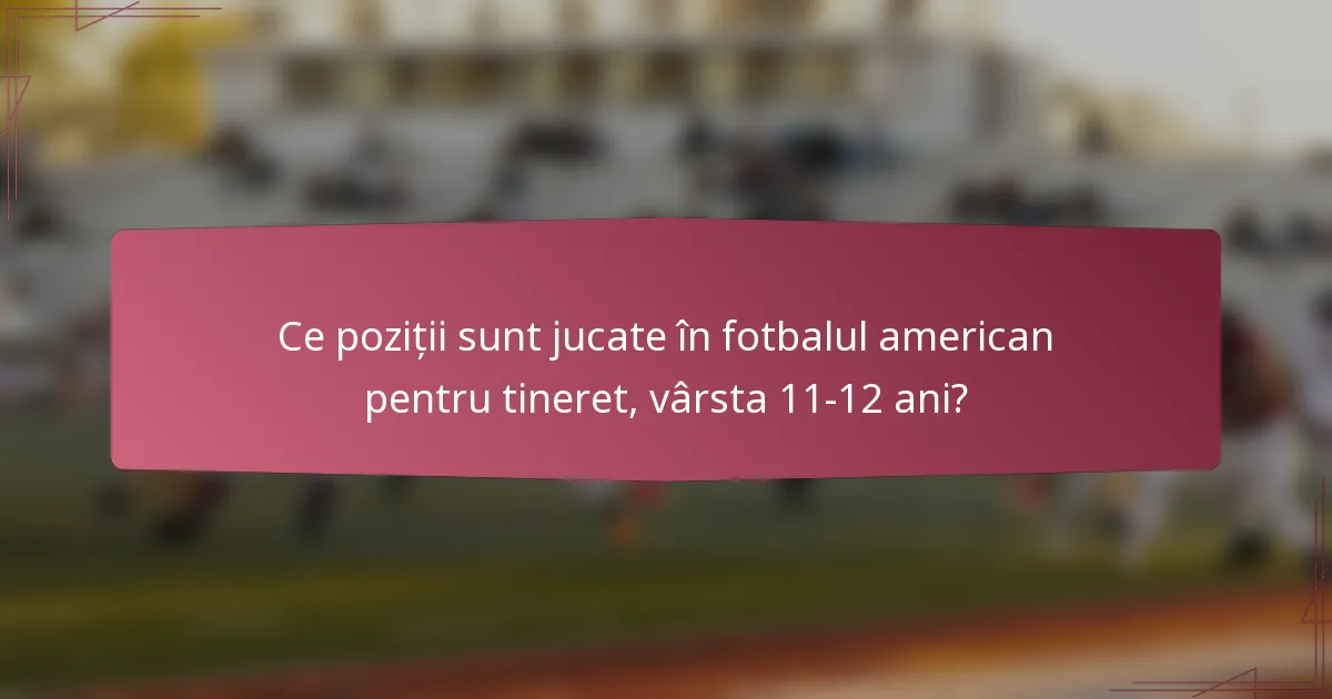 Ce poziții sunt jucate în fotbalul american pentru tineret, vârsta 11-12 ani?
